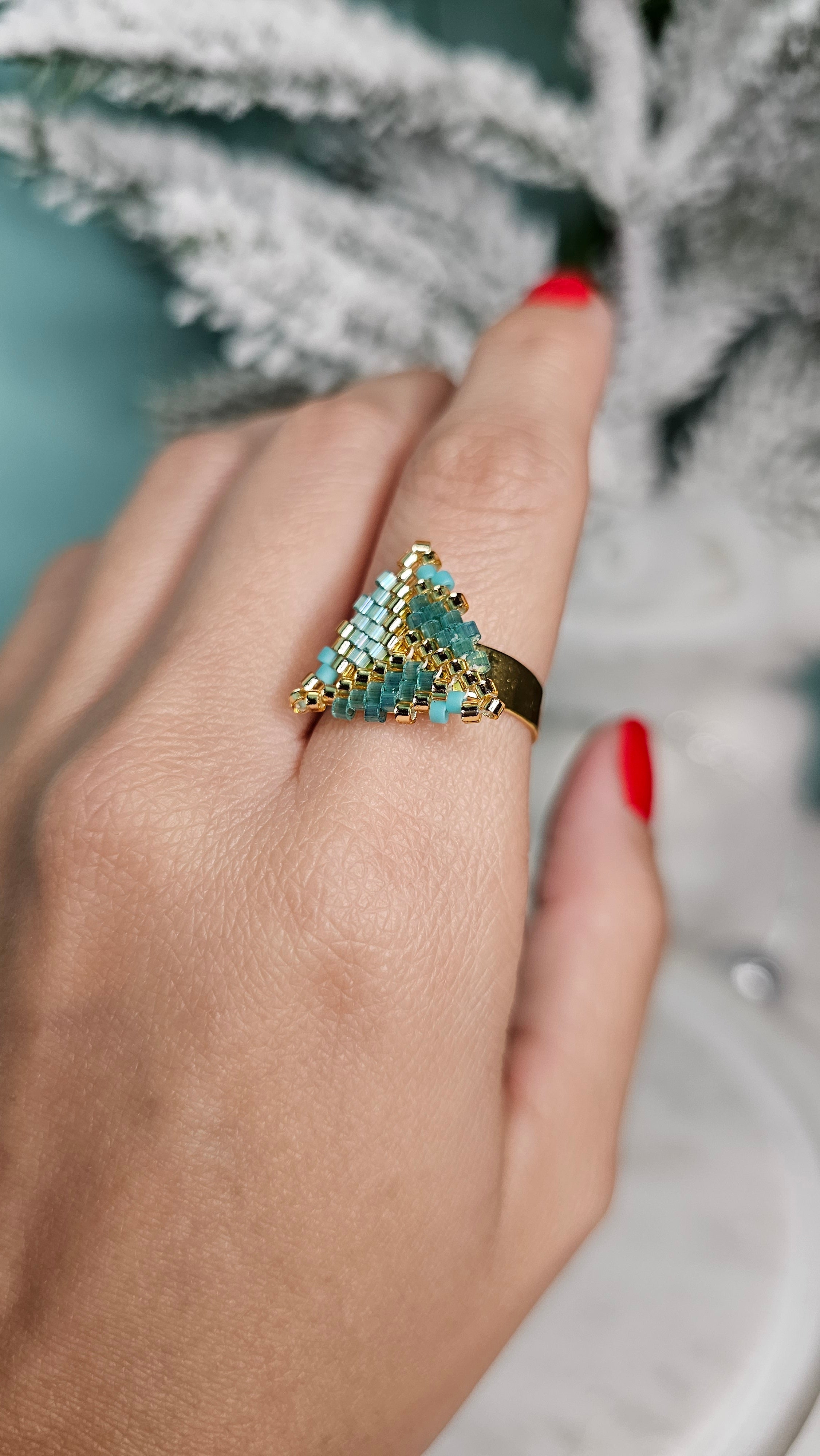 Iridescent Waves Triangle Ring