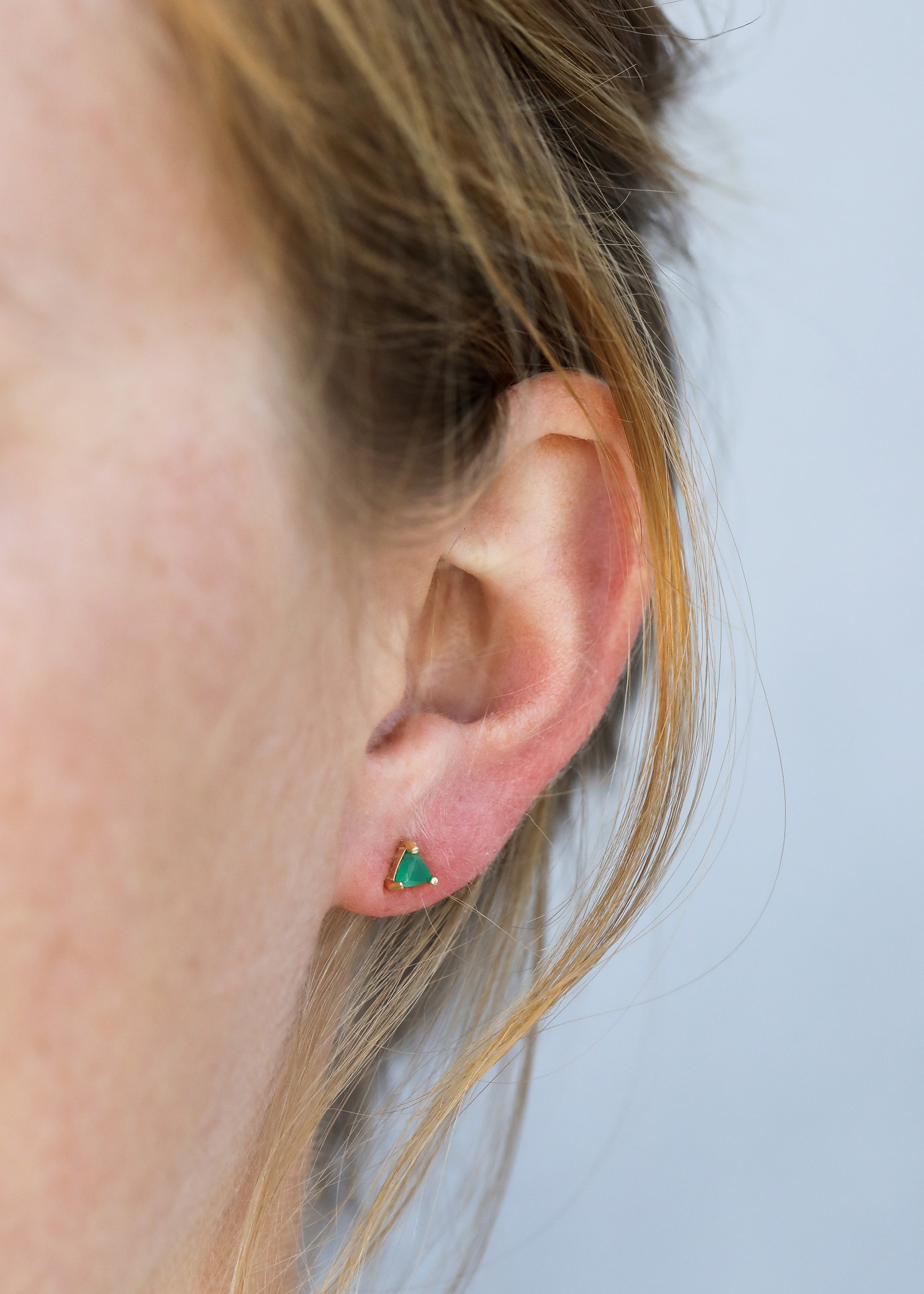 Mini Energy Gem - Green Onyx - Gold Earrings