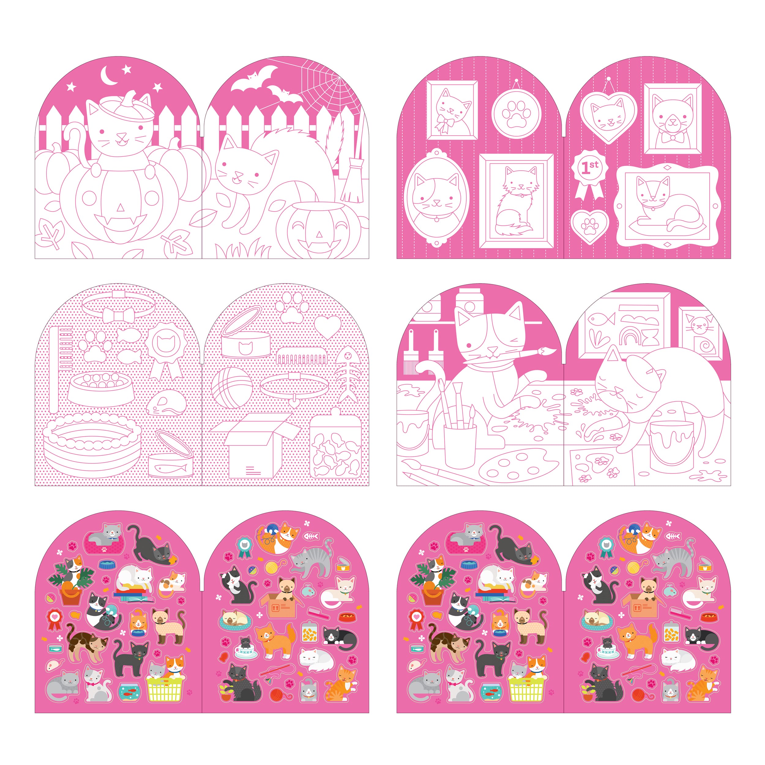 Cats Coloring Book + Stickers