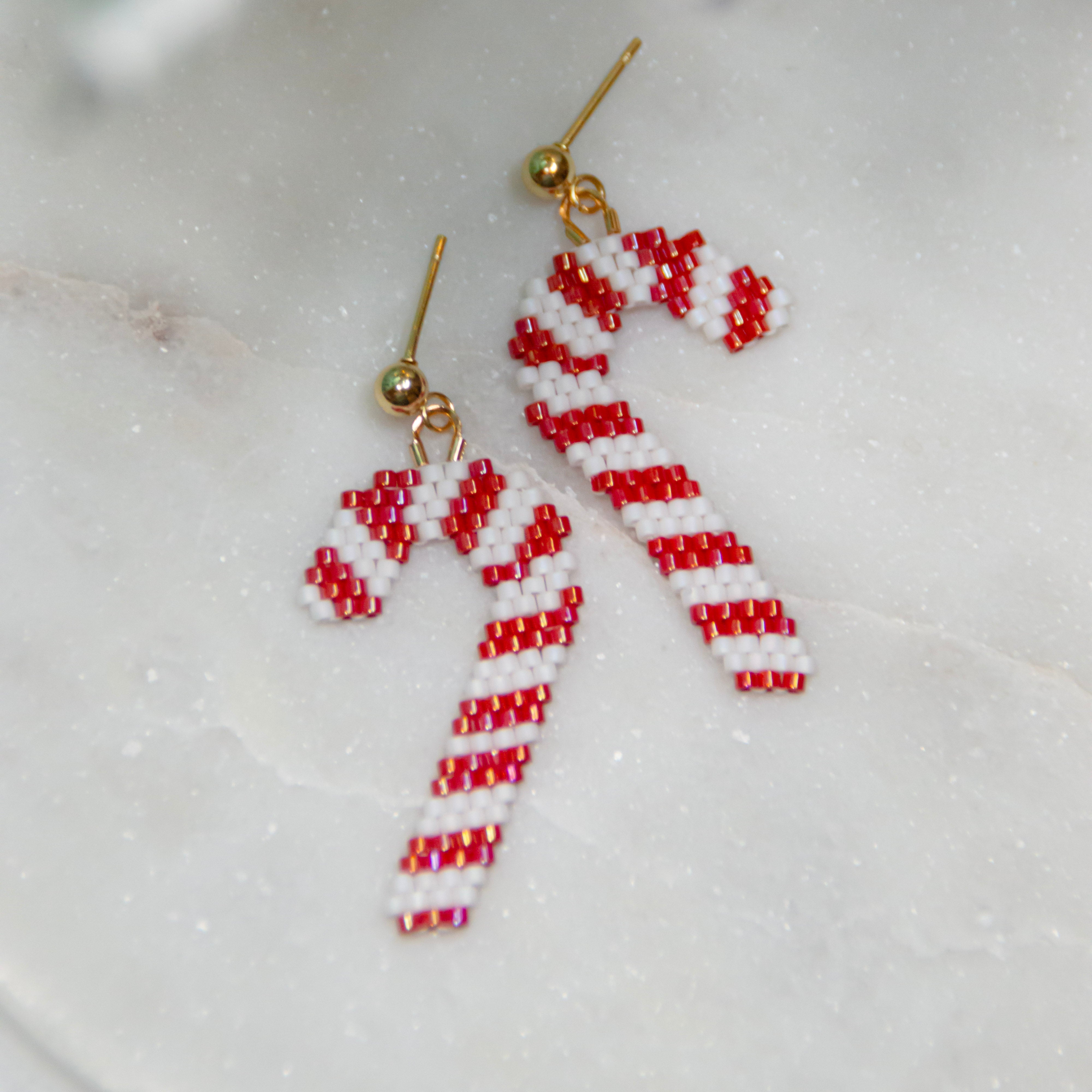 Candy Cane Christmas beaded Earrings