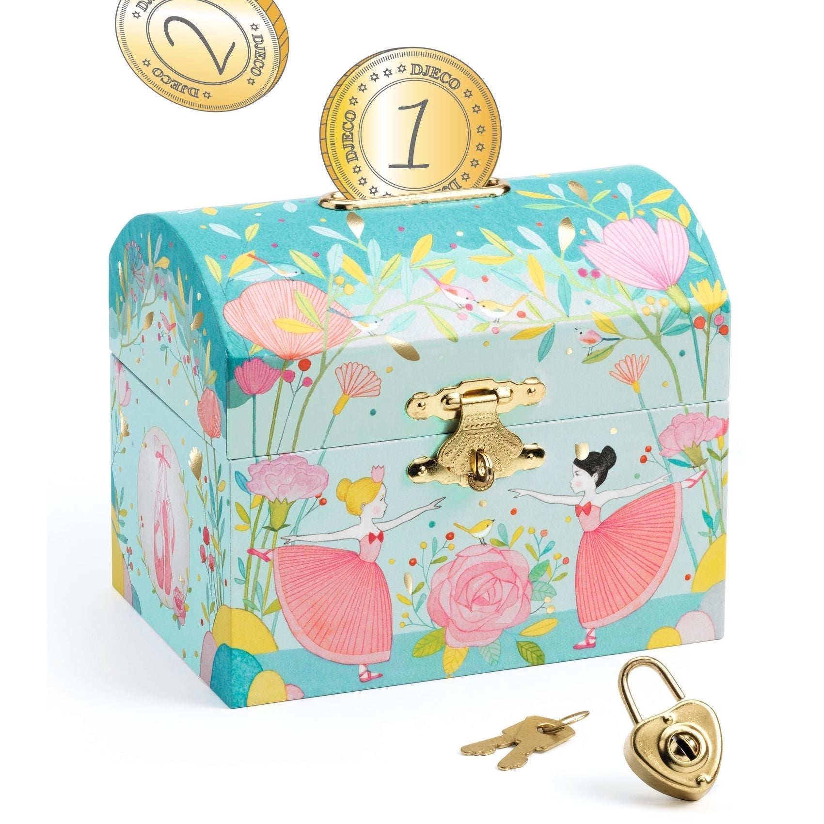 Money Banks Ballerina Piggy Bank  ¨C Wooden Lock & Key Savings Box