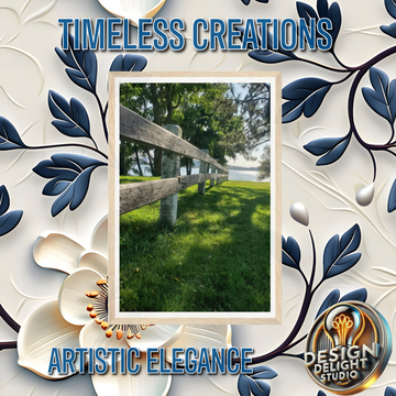 Tranquil Lakeside Wooden Fence - Museum-Quality Matte Paper Wooden Framed Poster