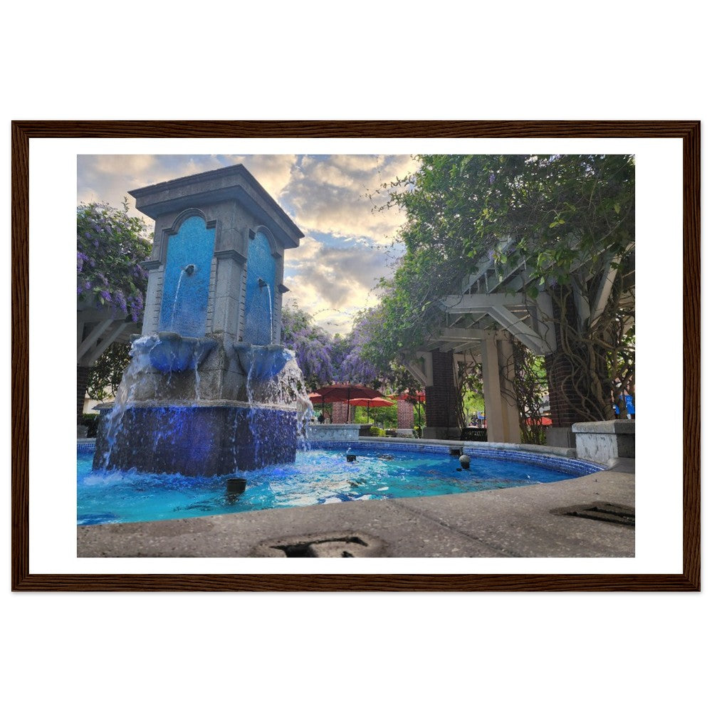 Tranquil Water Fountain in Courtyard Premium Matte Poster - Wooden Framed Poster