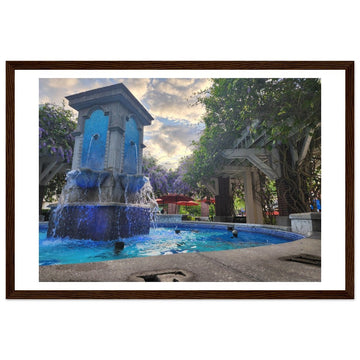 Tranquil Water Fountain in Courtyard Premium Matte Poster - Wooden Framed Poster