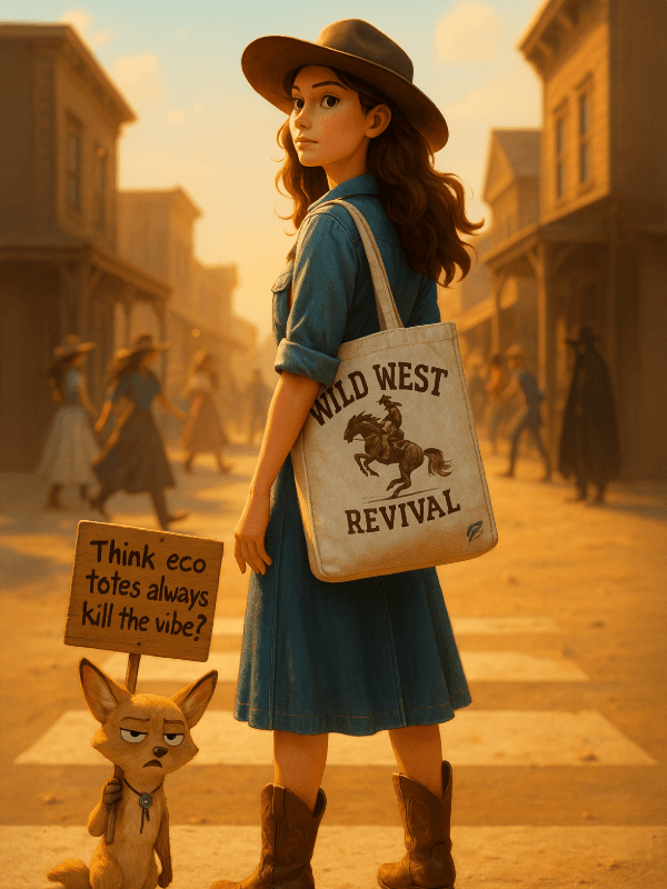 Wild West Revival Organic Cotton Tote Bag - Eco-Friendly Western Themed Shopper