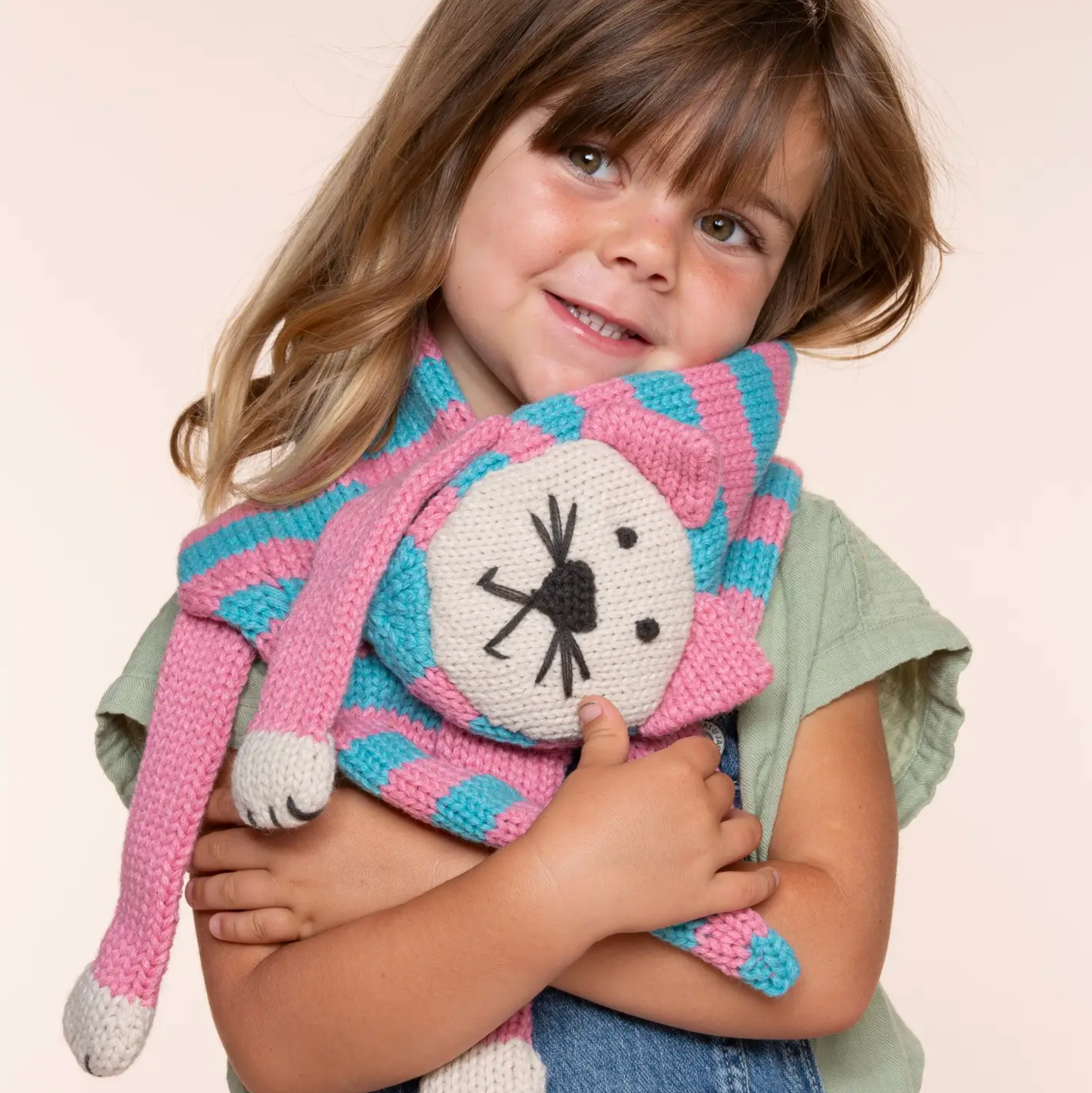 Kids Knitted Cat Scarf- Pink / Blue