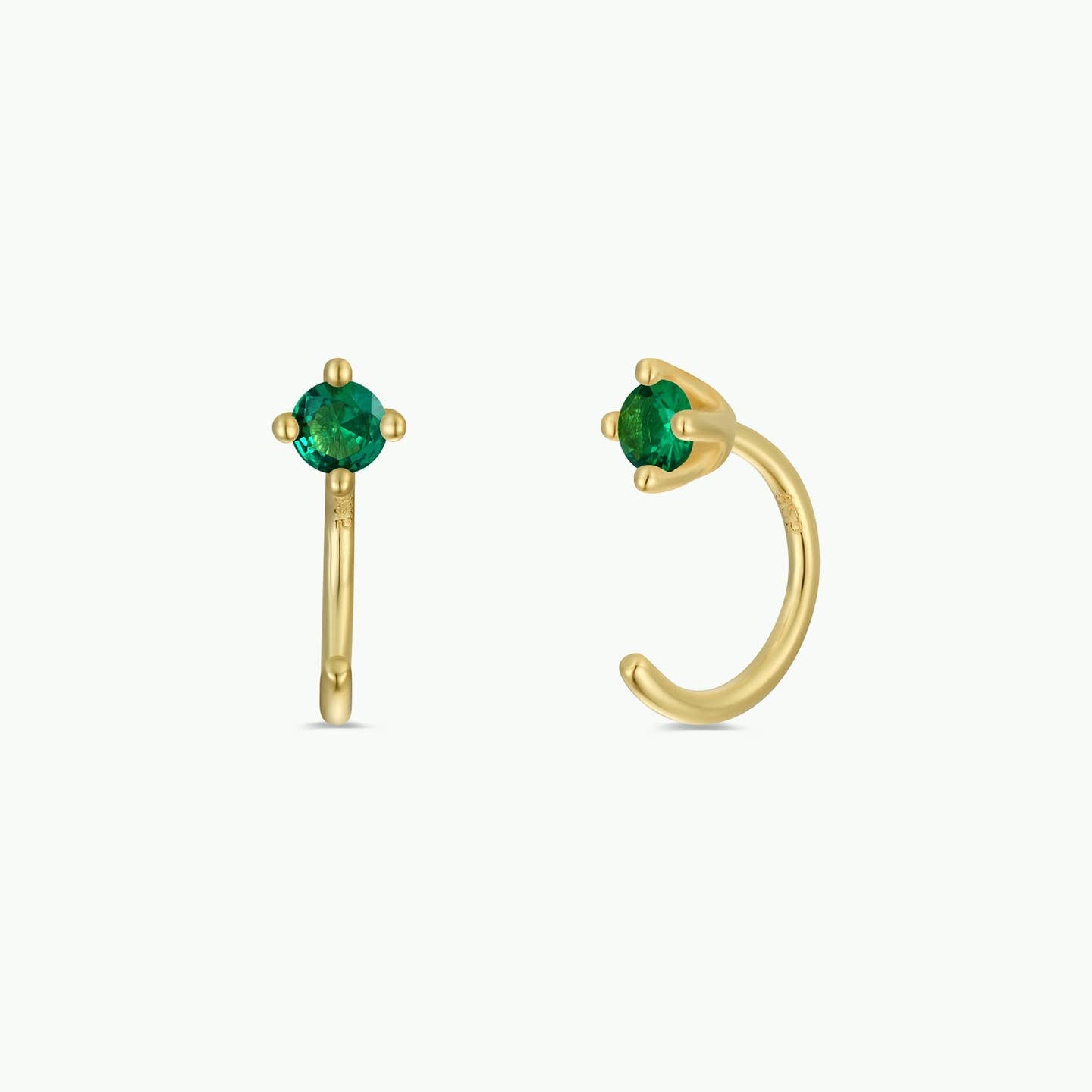 Cz Huggies - Emerald - Gold Earrings