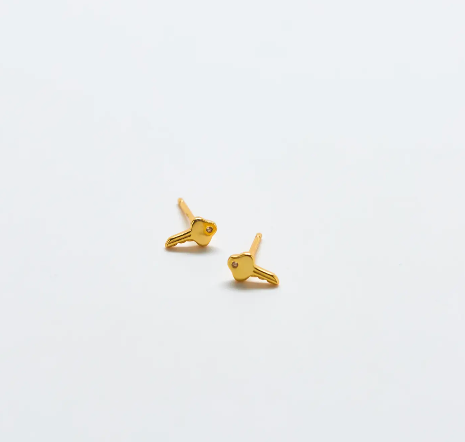 Gold Vermeil Pav¨¦ Cubic Zirconia Key Stud Earrings