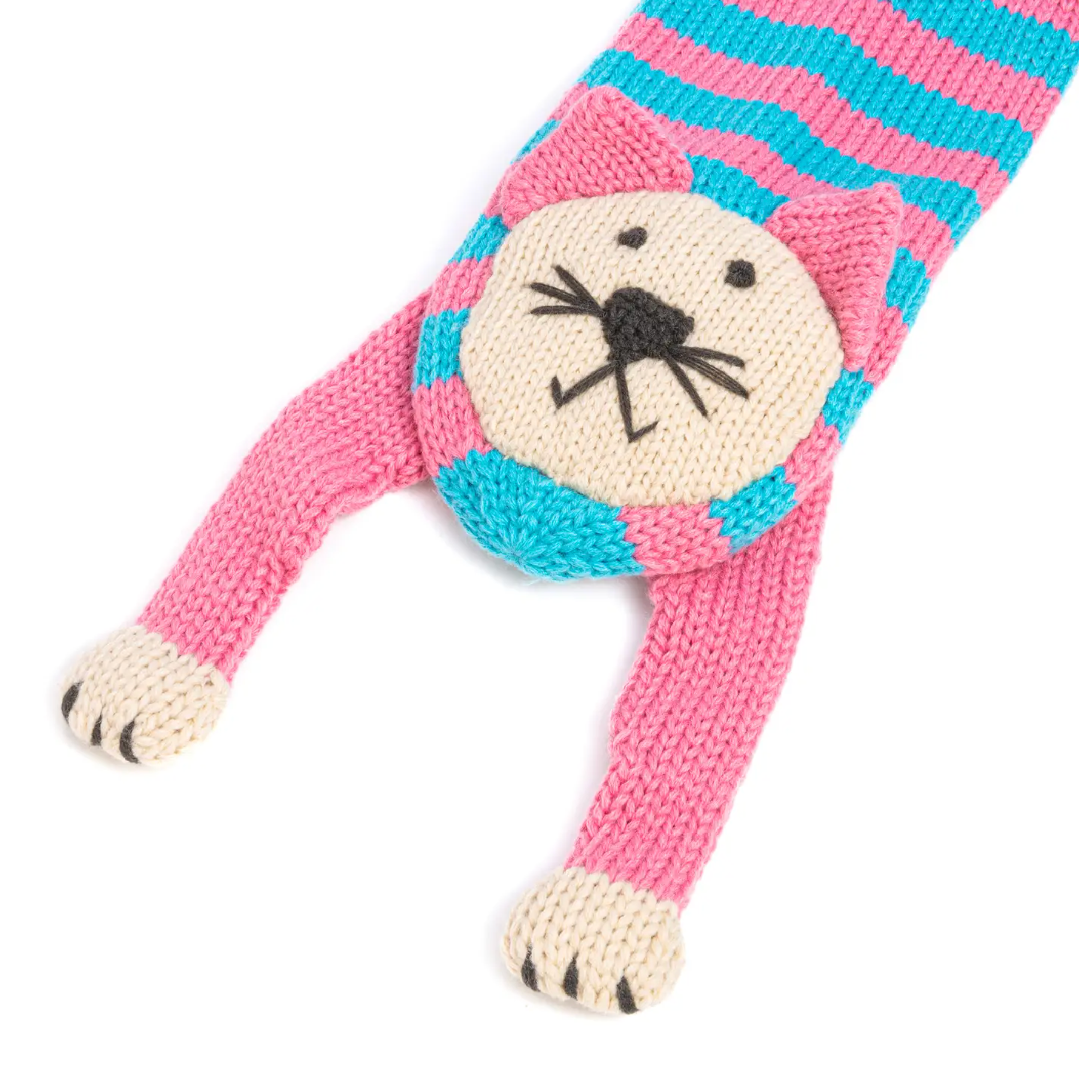 Kids Knitted Cat Scarf- Pink / Blue