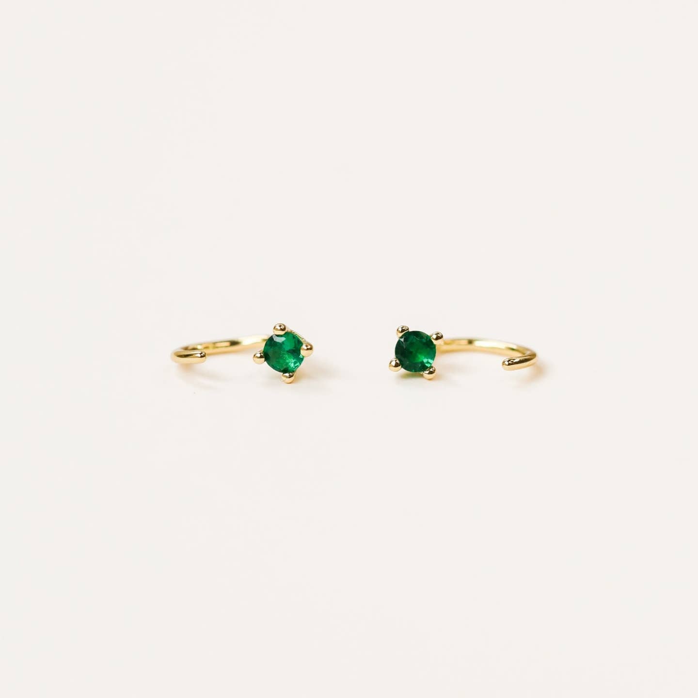 Cz Huggies - Emerald - Gold Earrings
