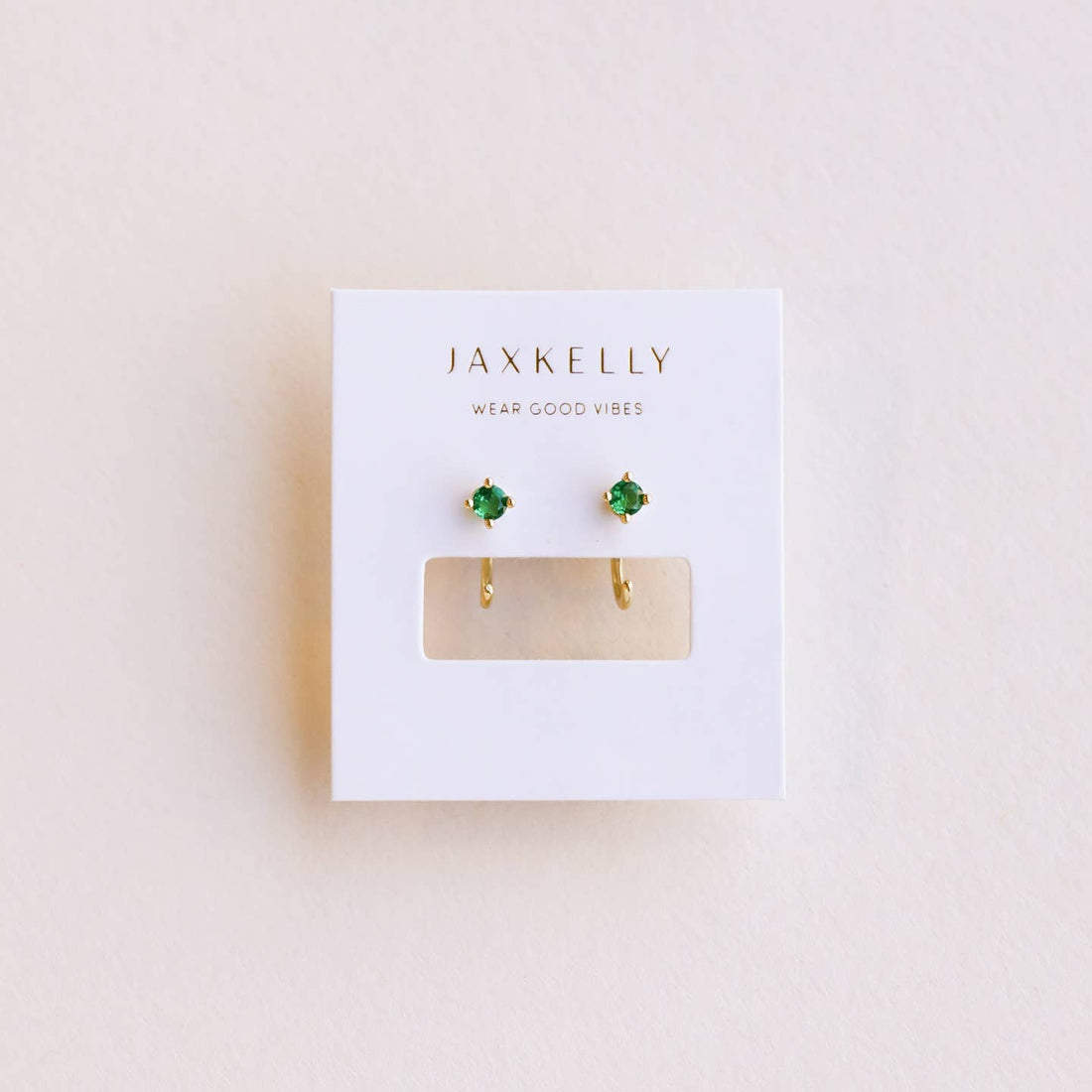 Cz Huggies - Emerald - Gold Earrings