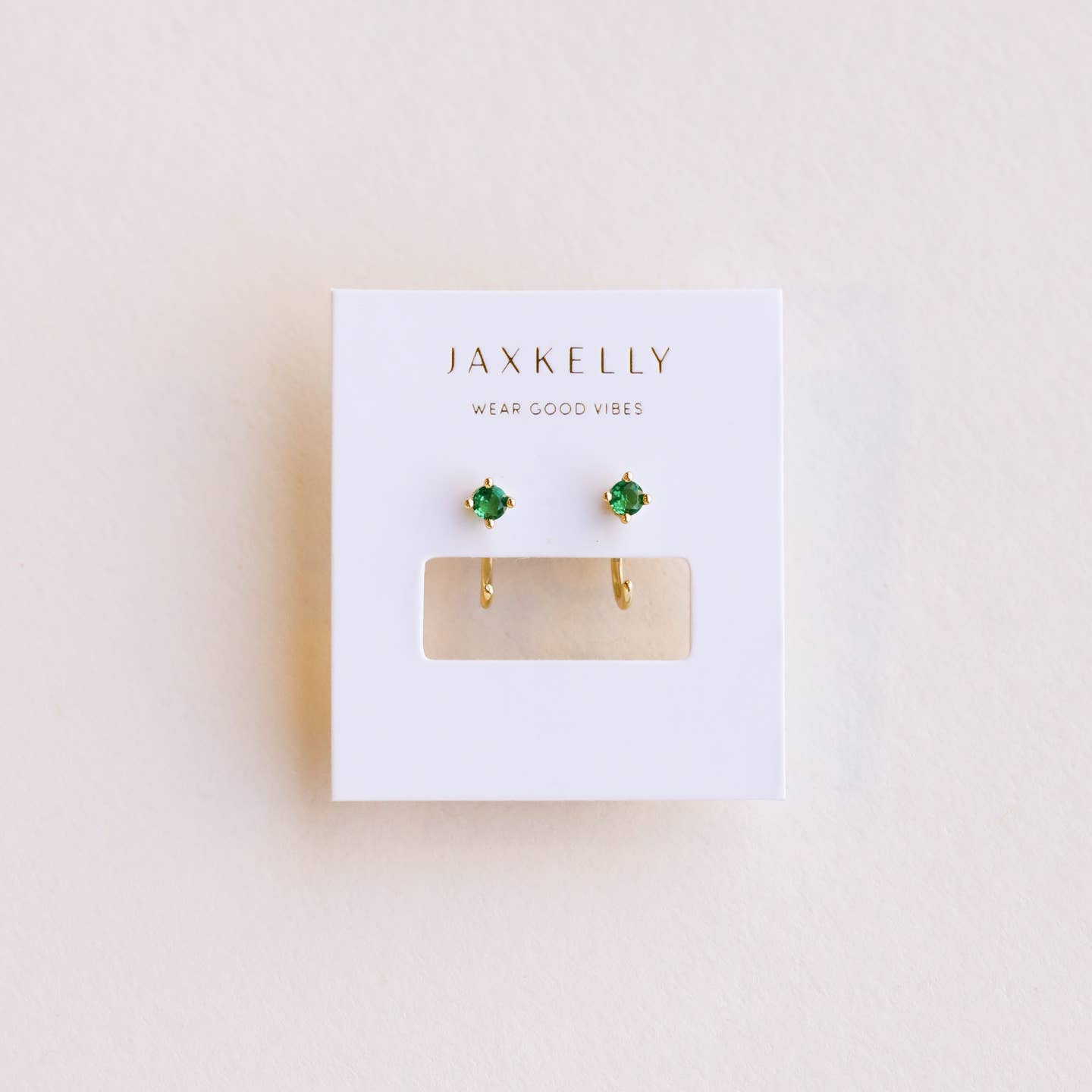 Cz Huggies - Emerald - Gold Earrings