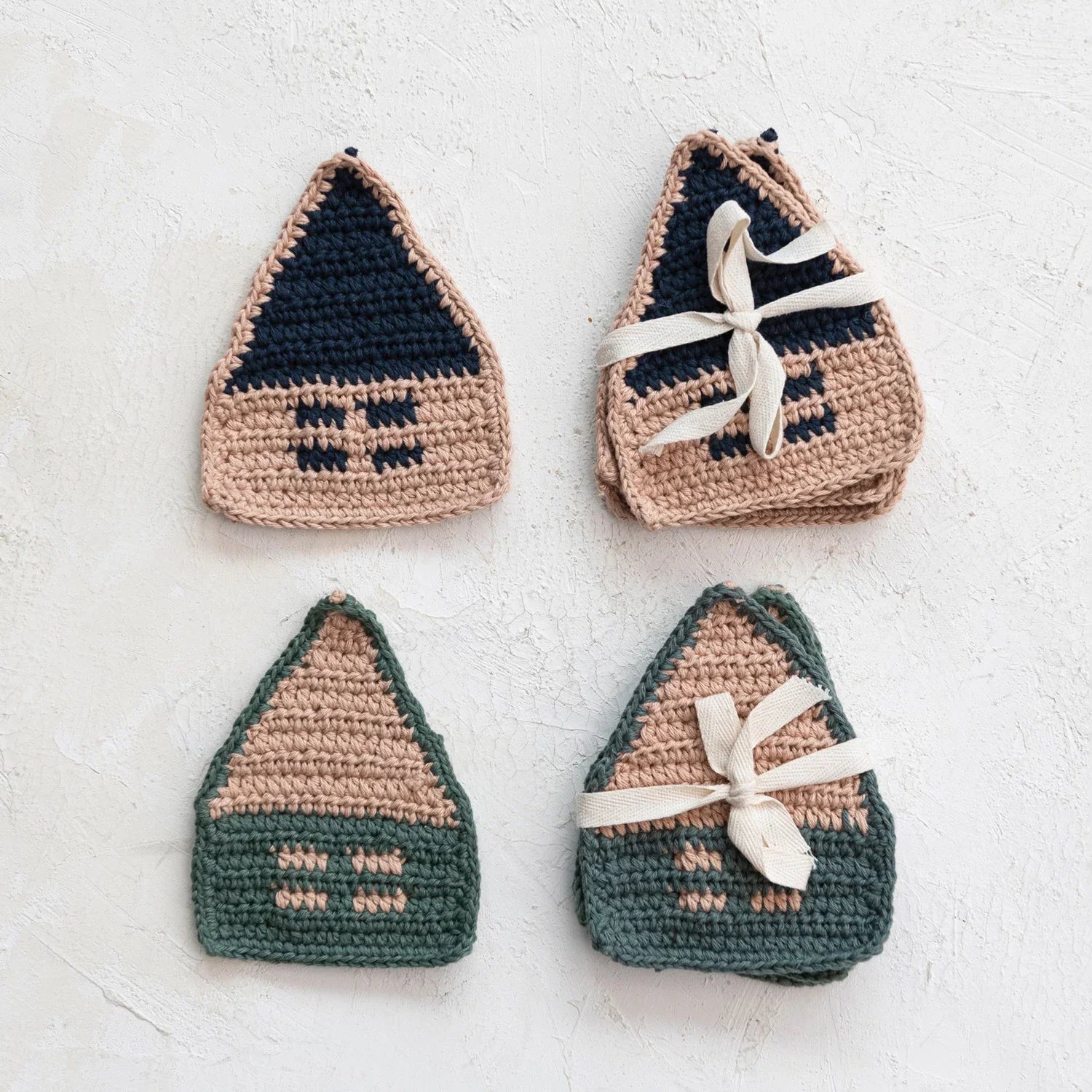 Crocheted House Shaped Coasters Set of 4