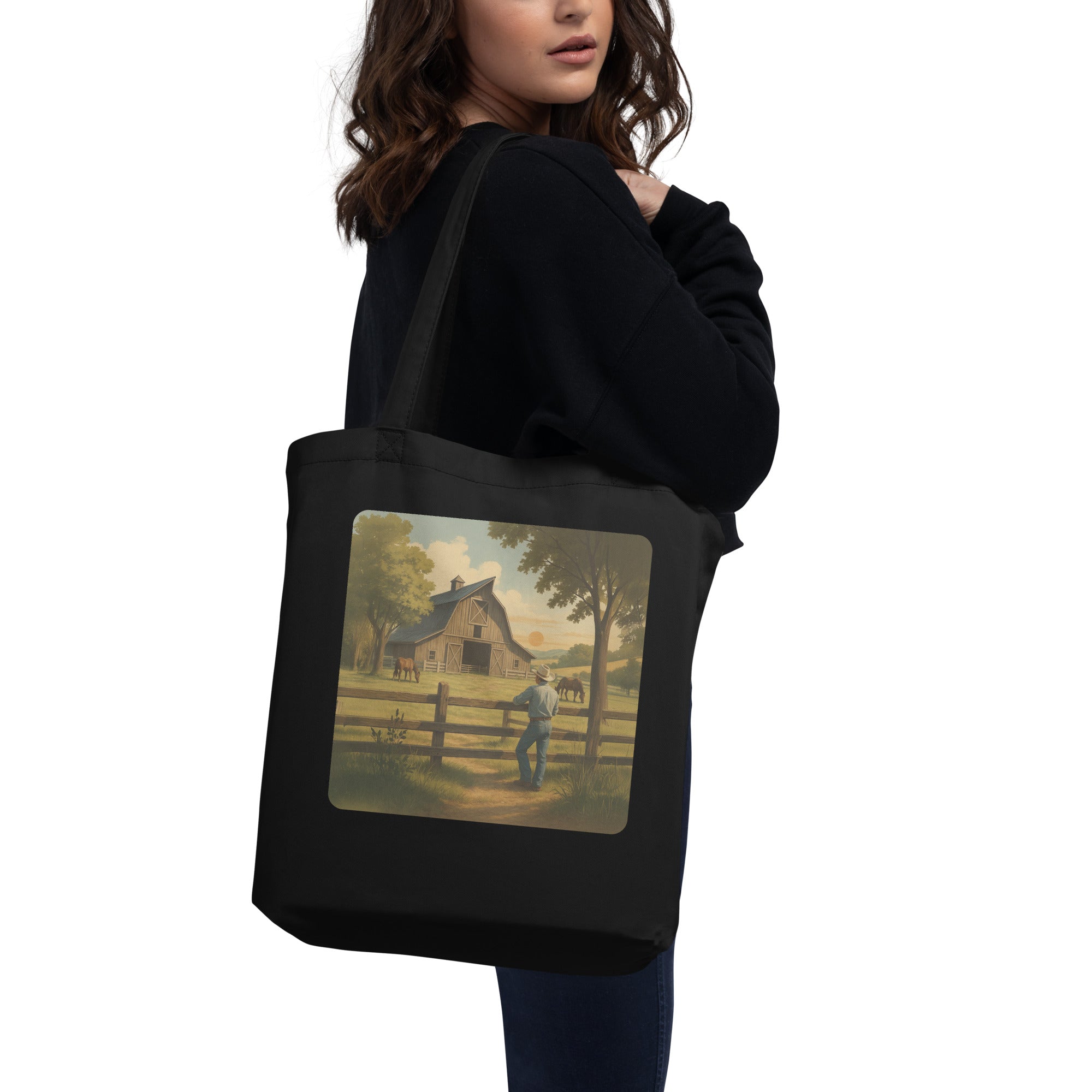Rustic Country Barn Organic Cotton Tote Bag - Farm Life Eco-Friendly Reusable Shopper