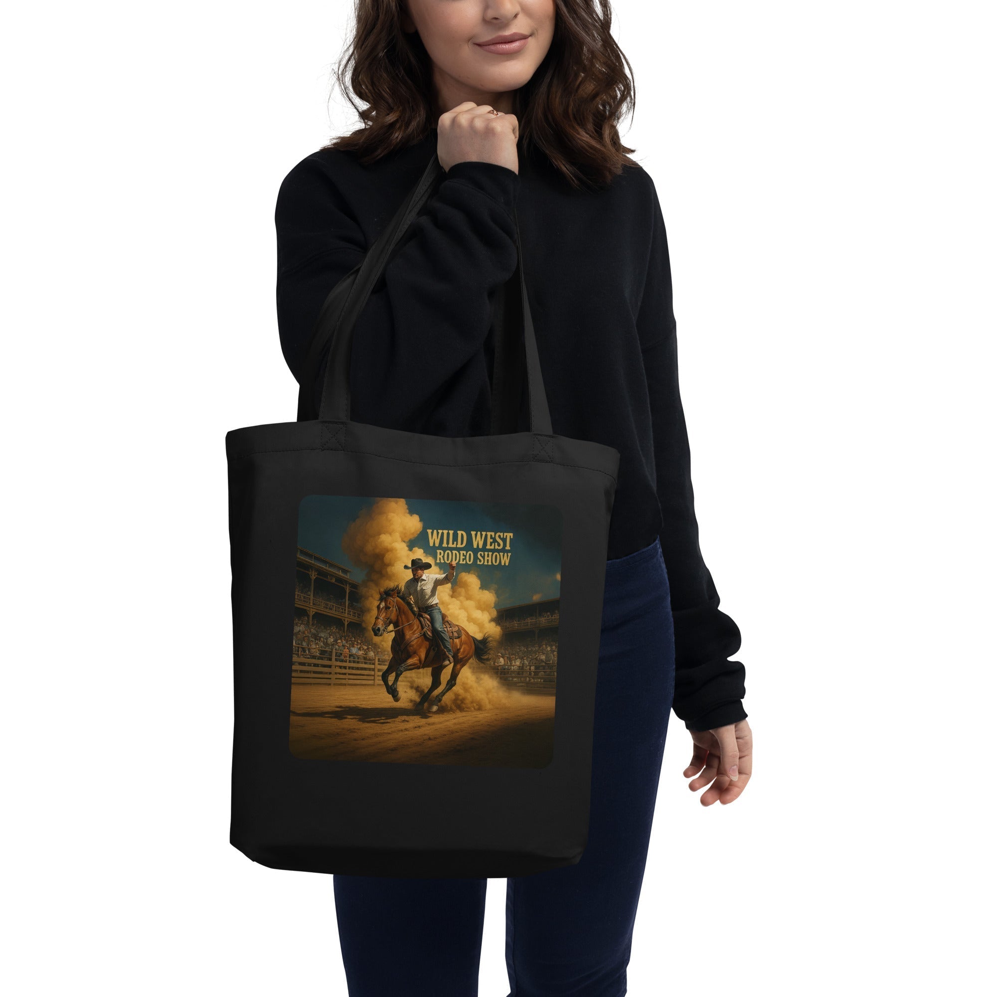 Wild West Rodeo Show Organic Cotton Tote Bag - Bronc Rider Action Eco-Friendly Shopper