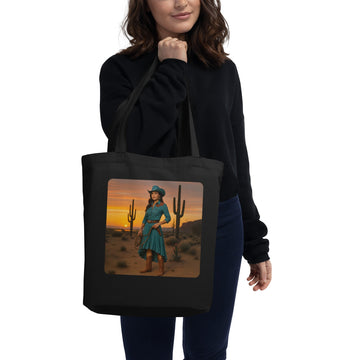 Desert Sunset Cowgirl Organic Cotton Tote Bag - Southwestern Cactus Eco-Friendly Shopper