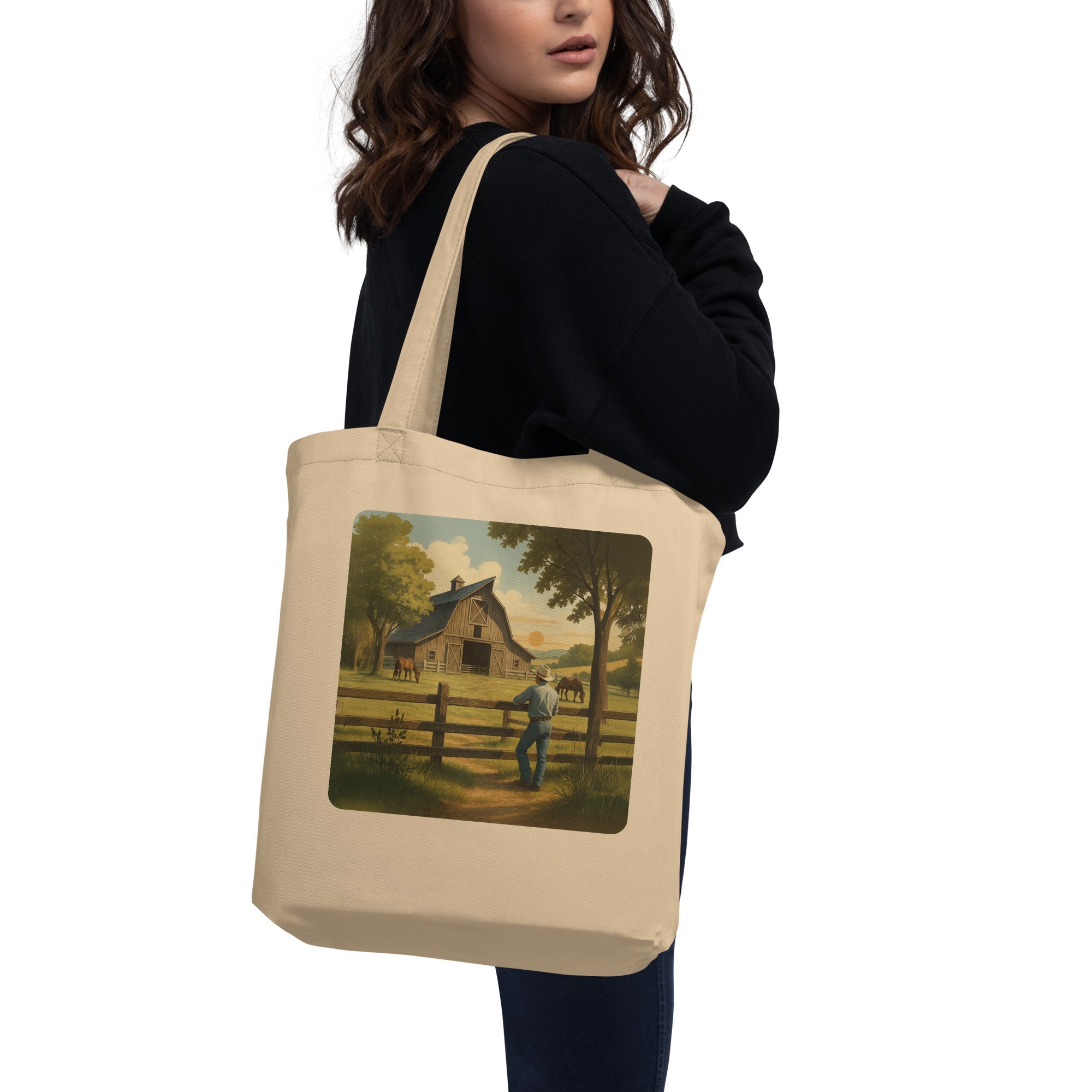 Rustic Country Barn Organic Cotton Tote Bag - Farm Life Eco-Friendly Reusable Shopper