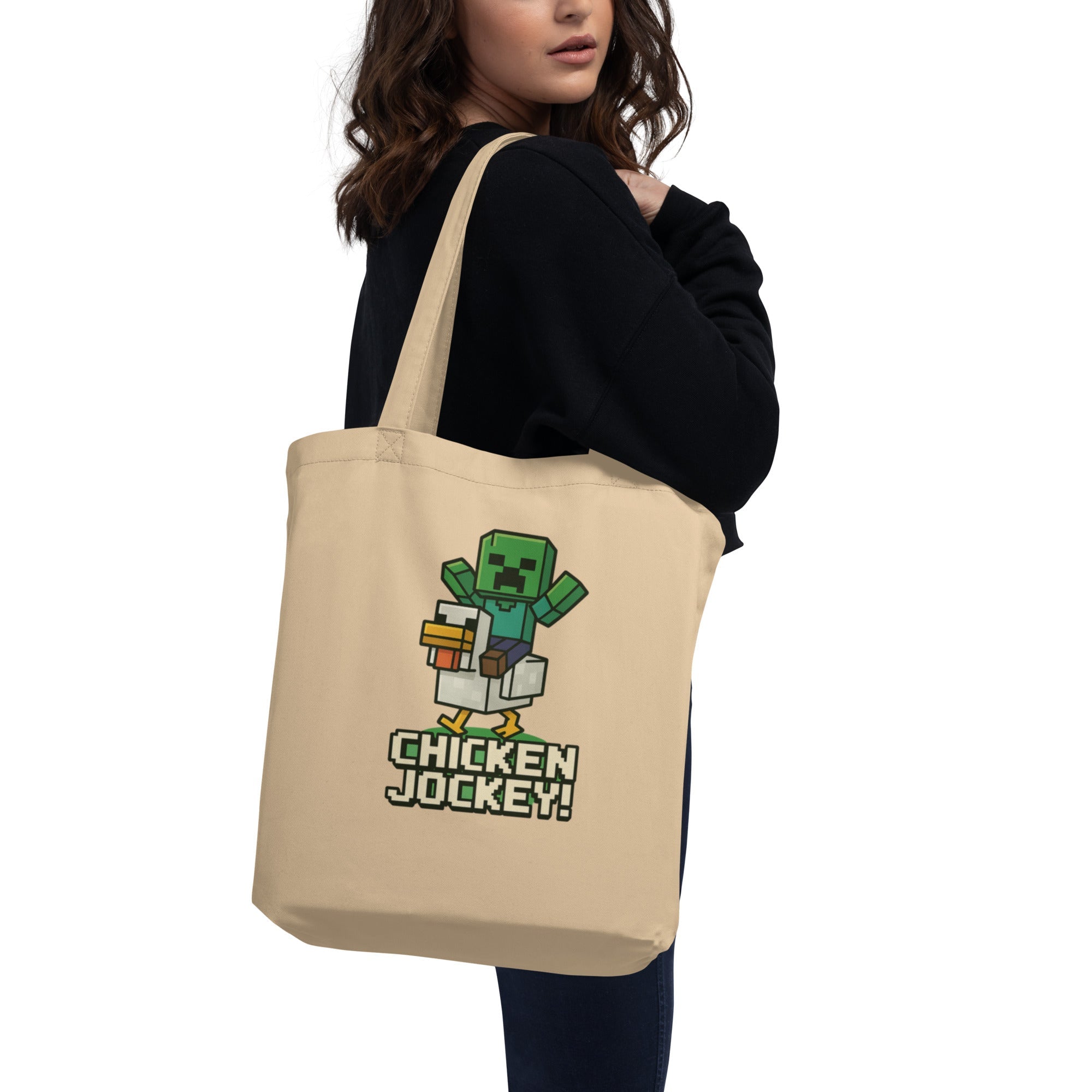 Organic Cotton Tote Pixel Art Chicken Jockey