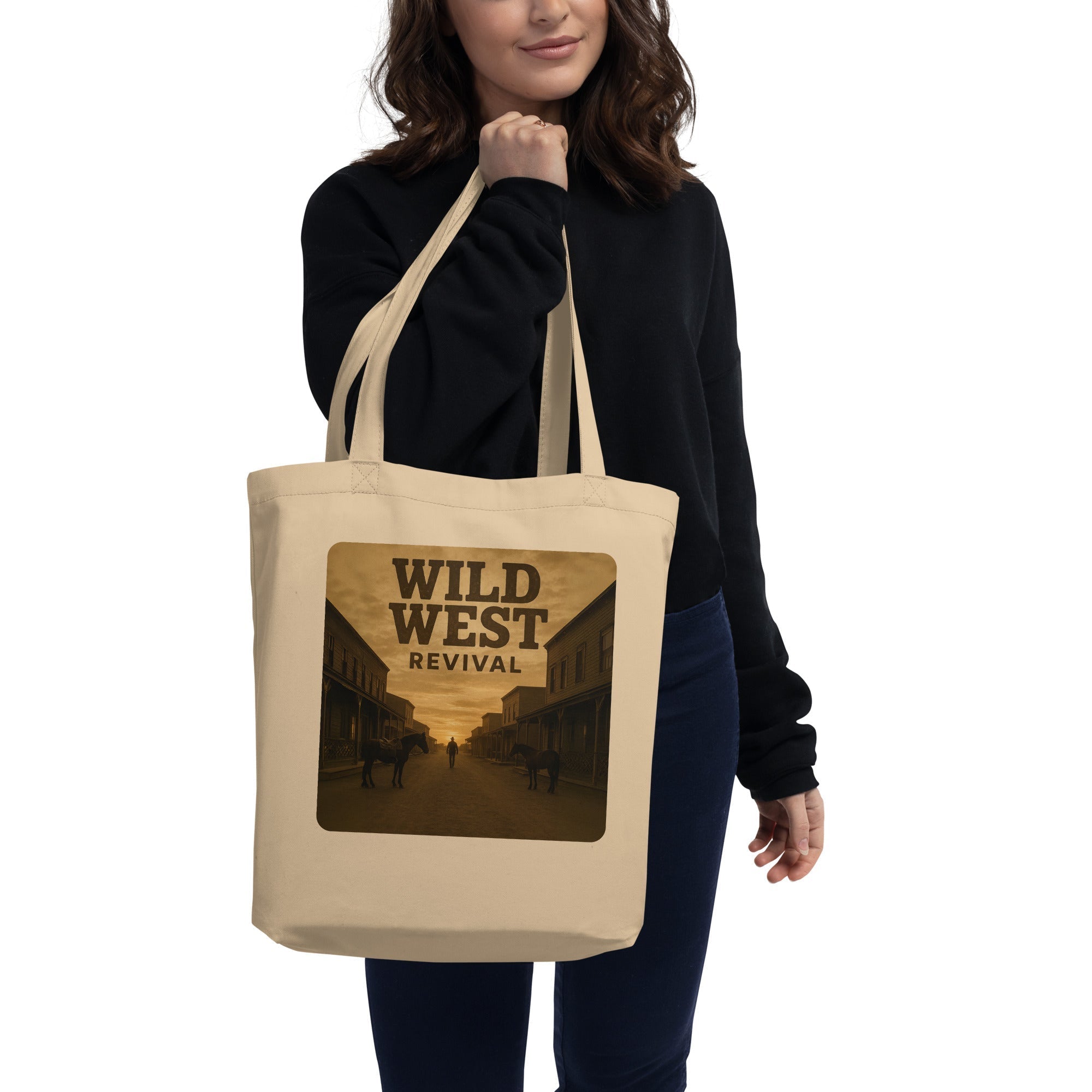 Wild West Revival Organic Cotton Tote Bag - Eco-Friendly Western Themed Shopper