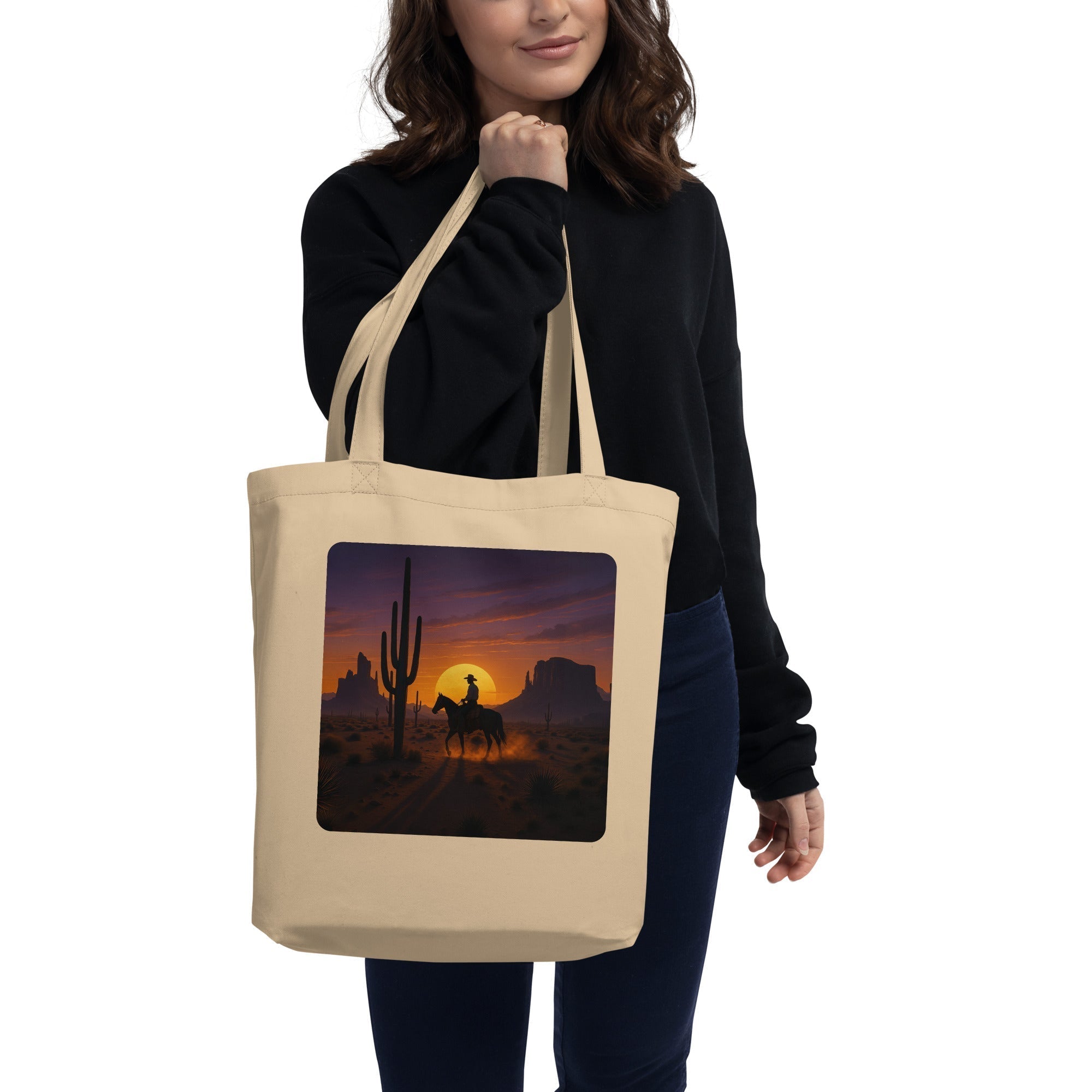Desert Sunset Cowboy Organic Cotton Tote Bag - Southwest Western Eco-Friendly Shopper