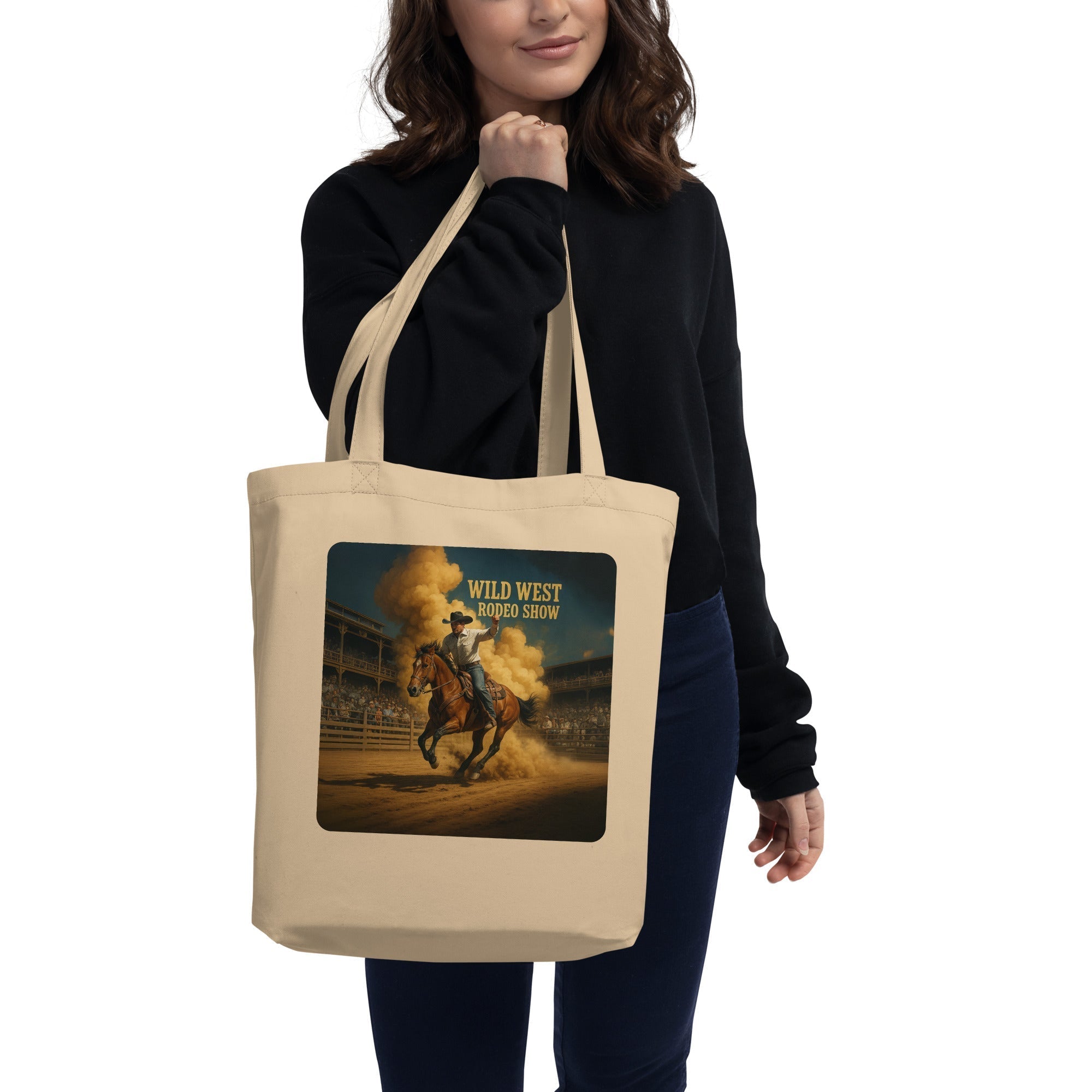 Wild West Rodeo Show Organic Cotton Tote Bag - Bronc Rider Action Eco-Friendly Shopper