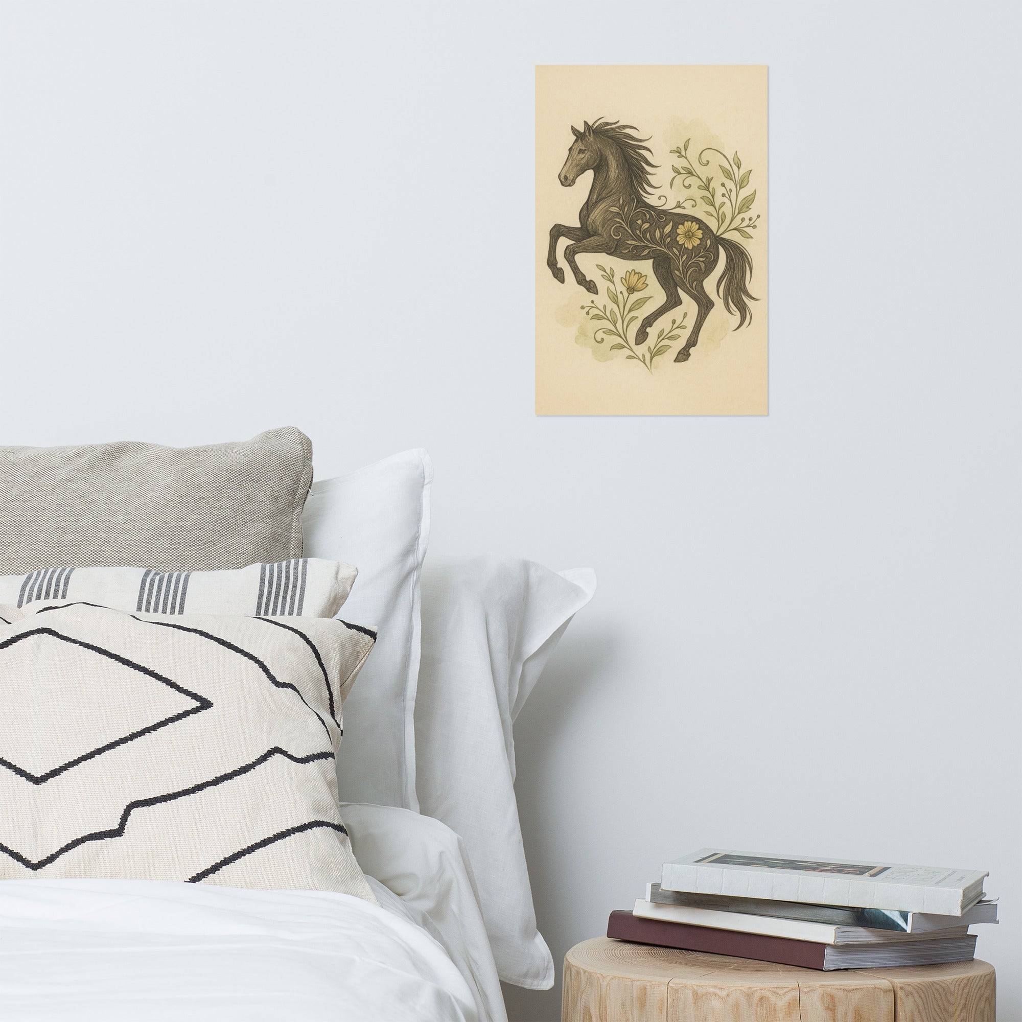 Floral Rearing Mustang Poster ¨C Cowboy Renaissance Western Wall Art