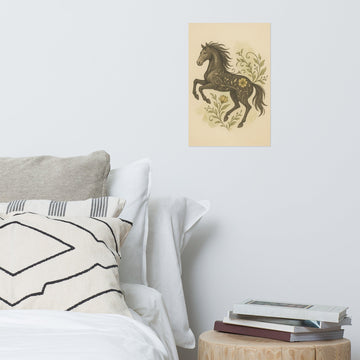 Floral Rearing Mustang Poster ¨C Cowboy Renaissance Western Wall Art