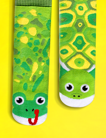 Frog & Turtle Mismatched Non-Slip Kids Socks - Small
