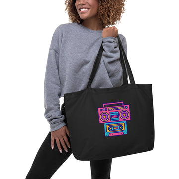 Organic Cotton Retro Boombox & Cassette Eco Tote