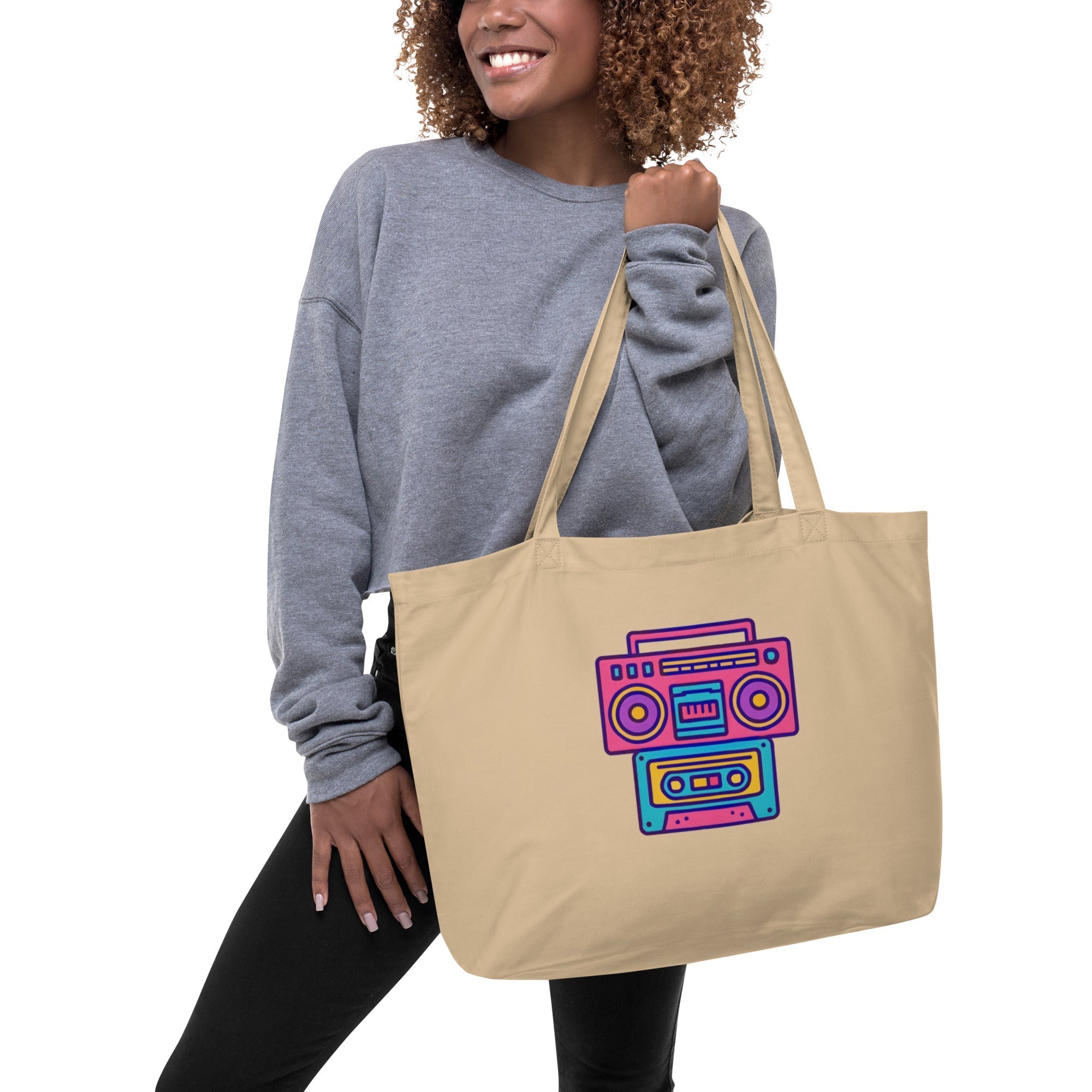 Organic Cotton Retro Boombox & Cassette Eco Tote