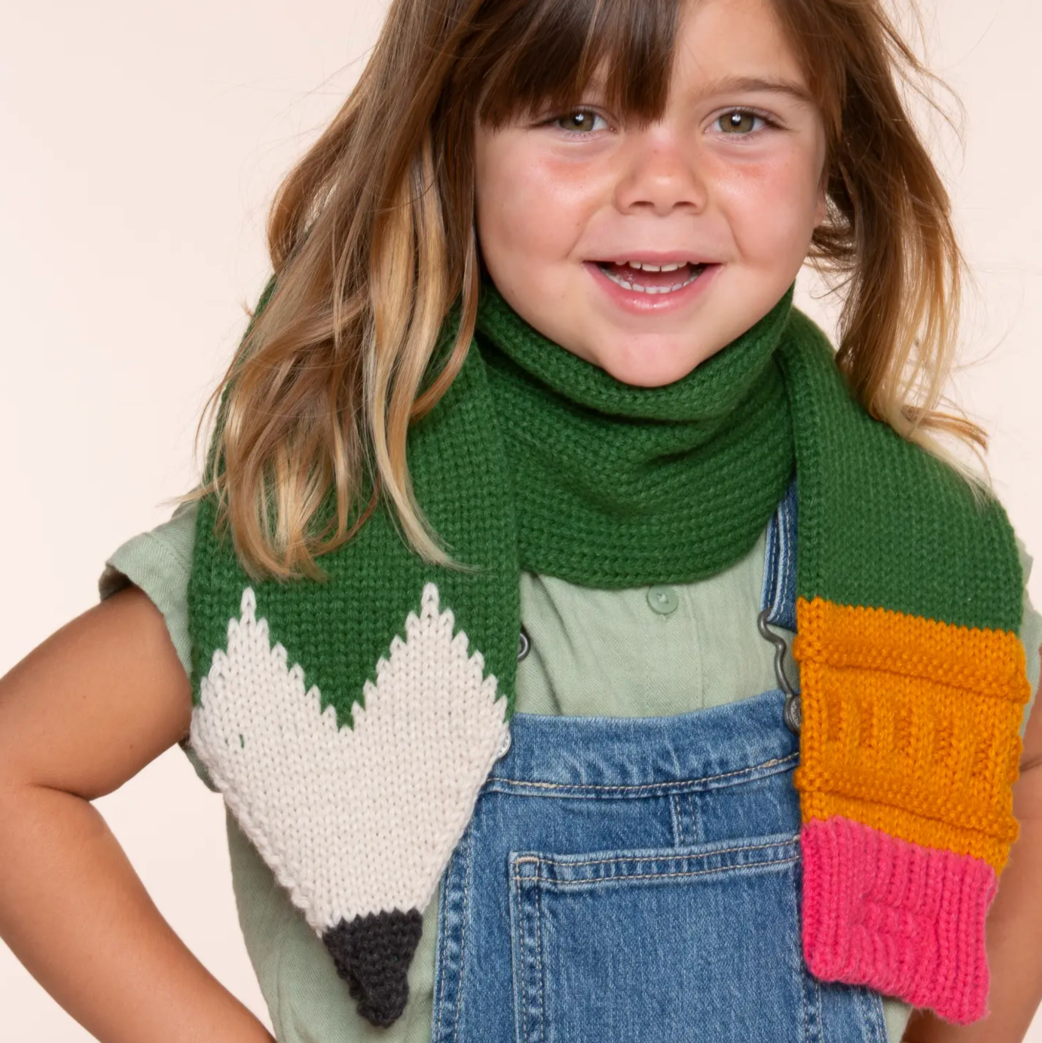 Kids Knitted Scarf- Pencil - Forest Green
