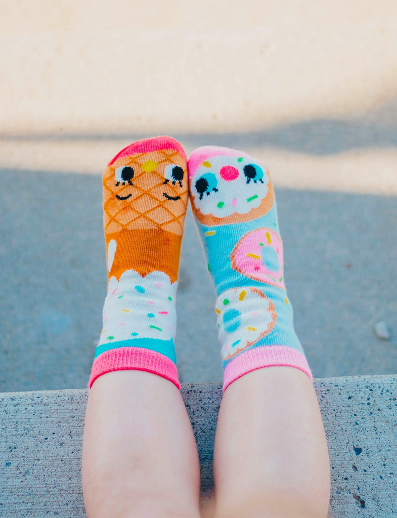 Donut & Ice Cream Mismatched Non-Slip Kids Socks - Small