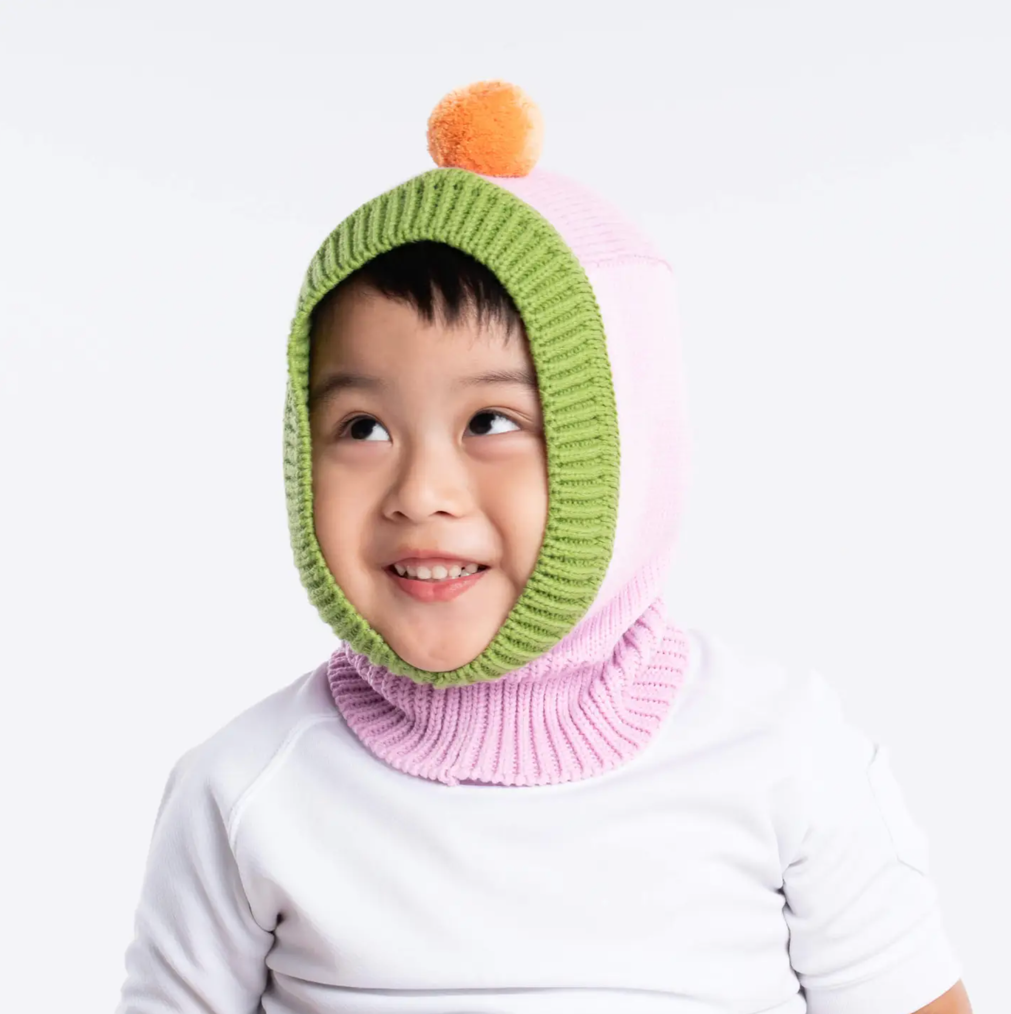 Kids Pom Balaclava Peach Lilac
