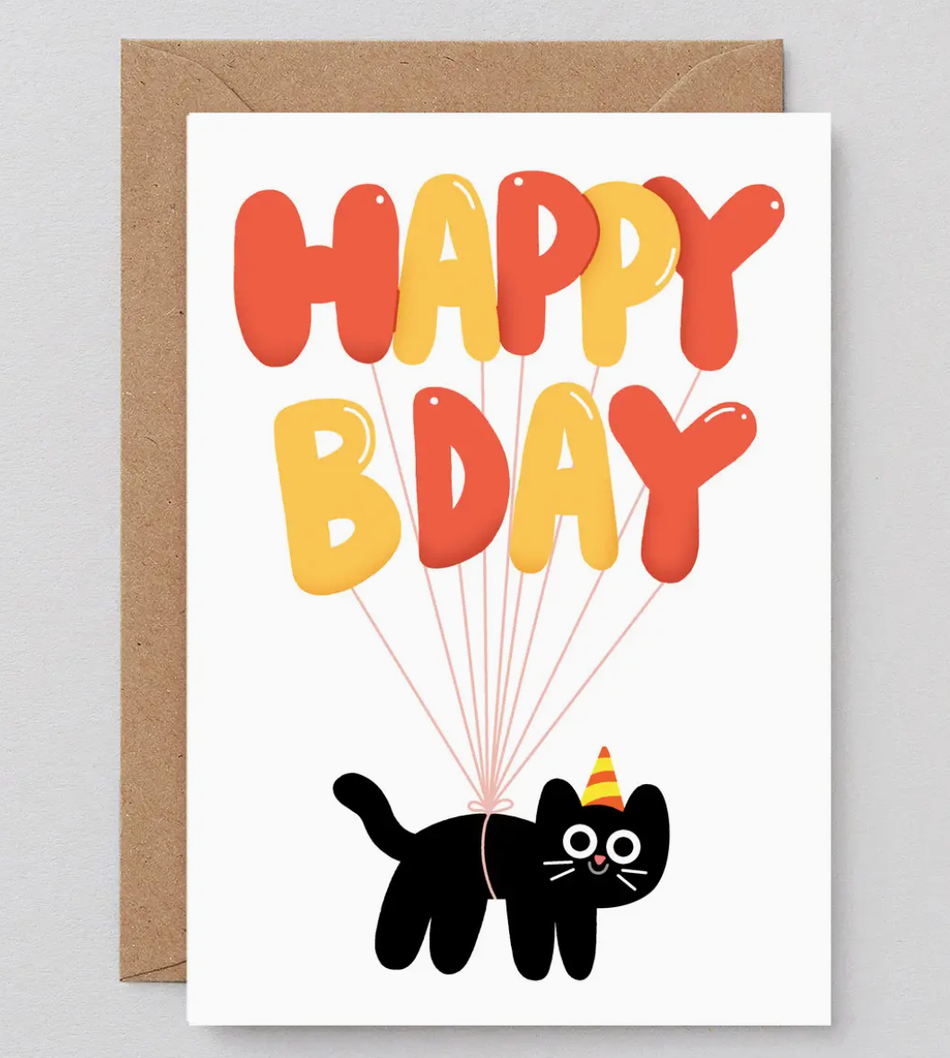 Happy Bday Cat Balloons' Greetings Card