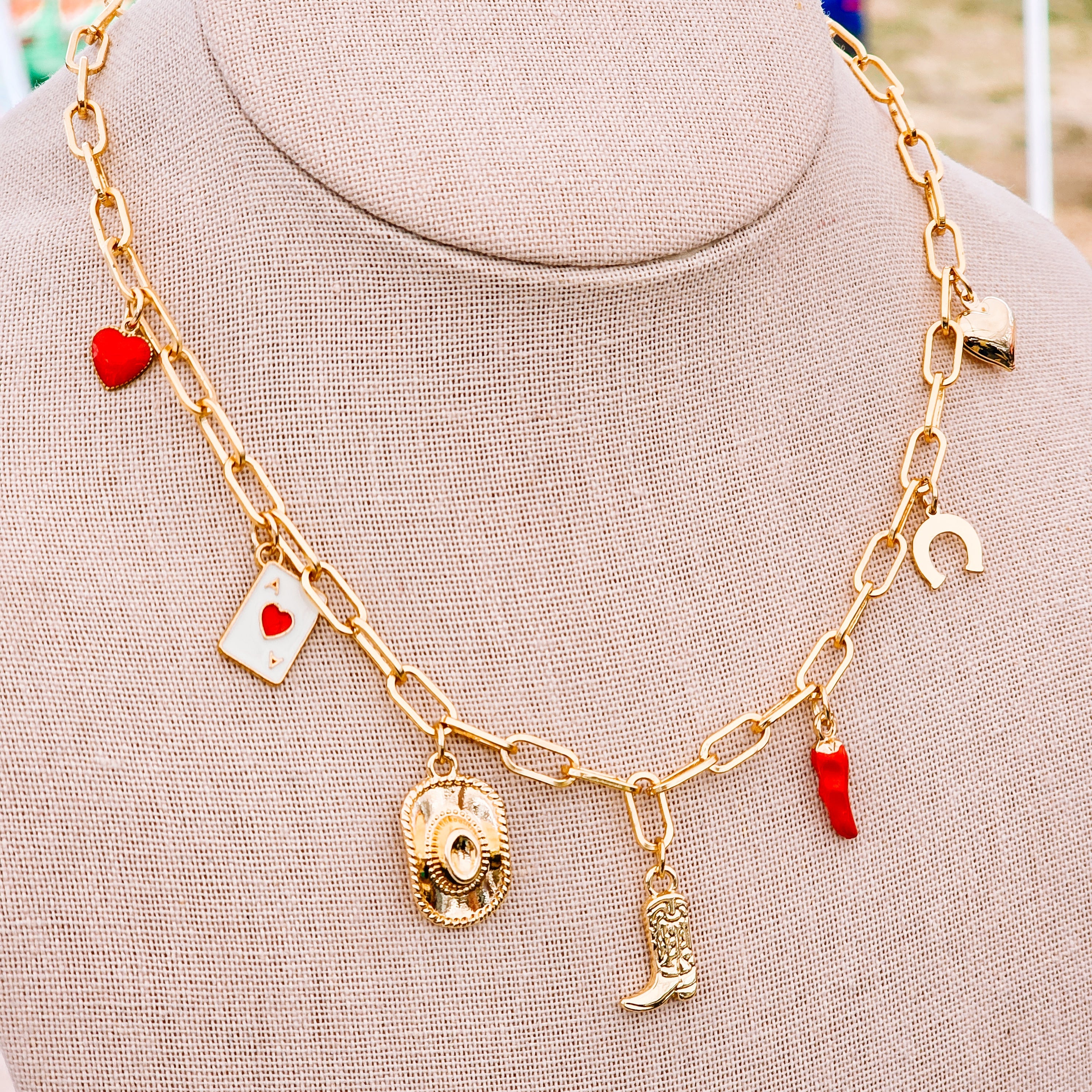 Western Charm Texas-Inspired Gold Charm Necklace