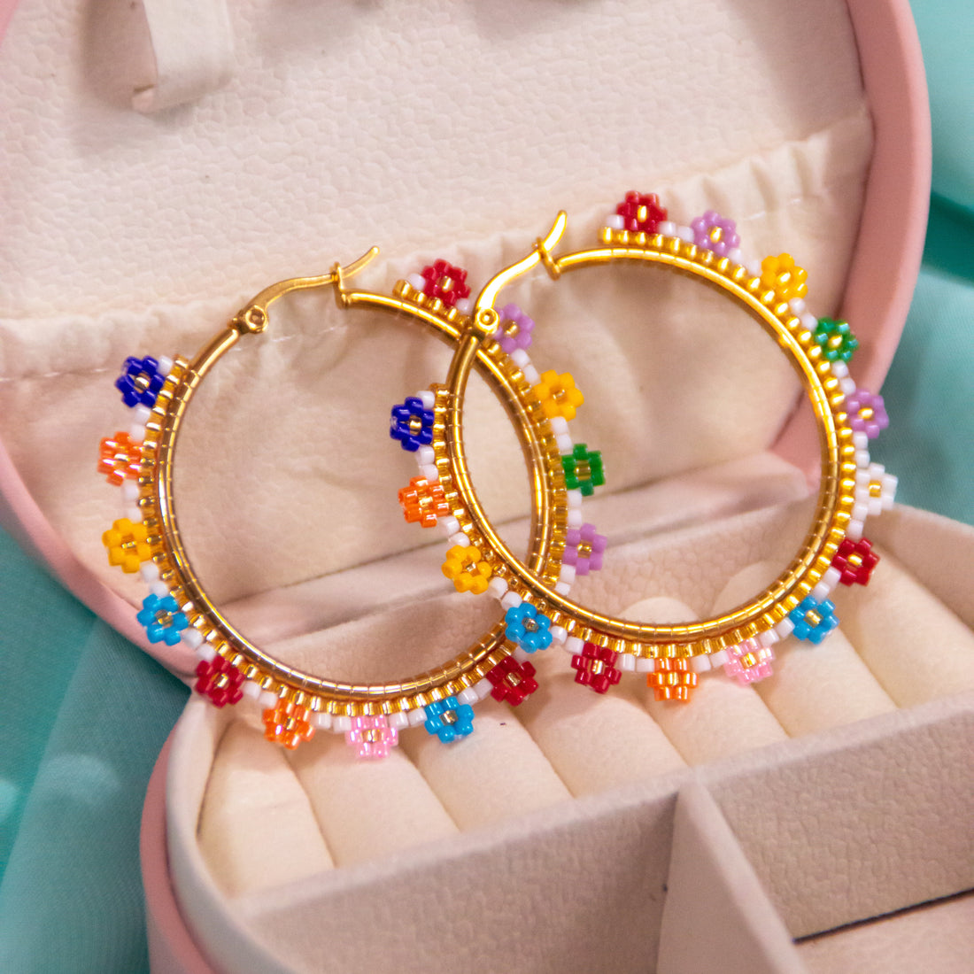 Flowers Beaded Hoops