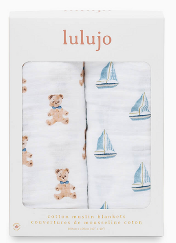 2-pack Cotton Swaddles - Vintage Bears & Sailboats