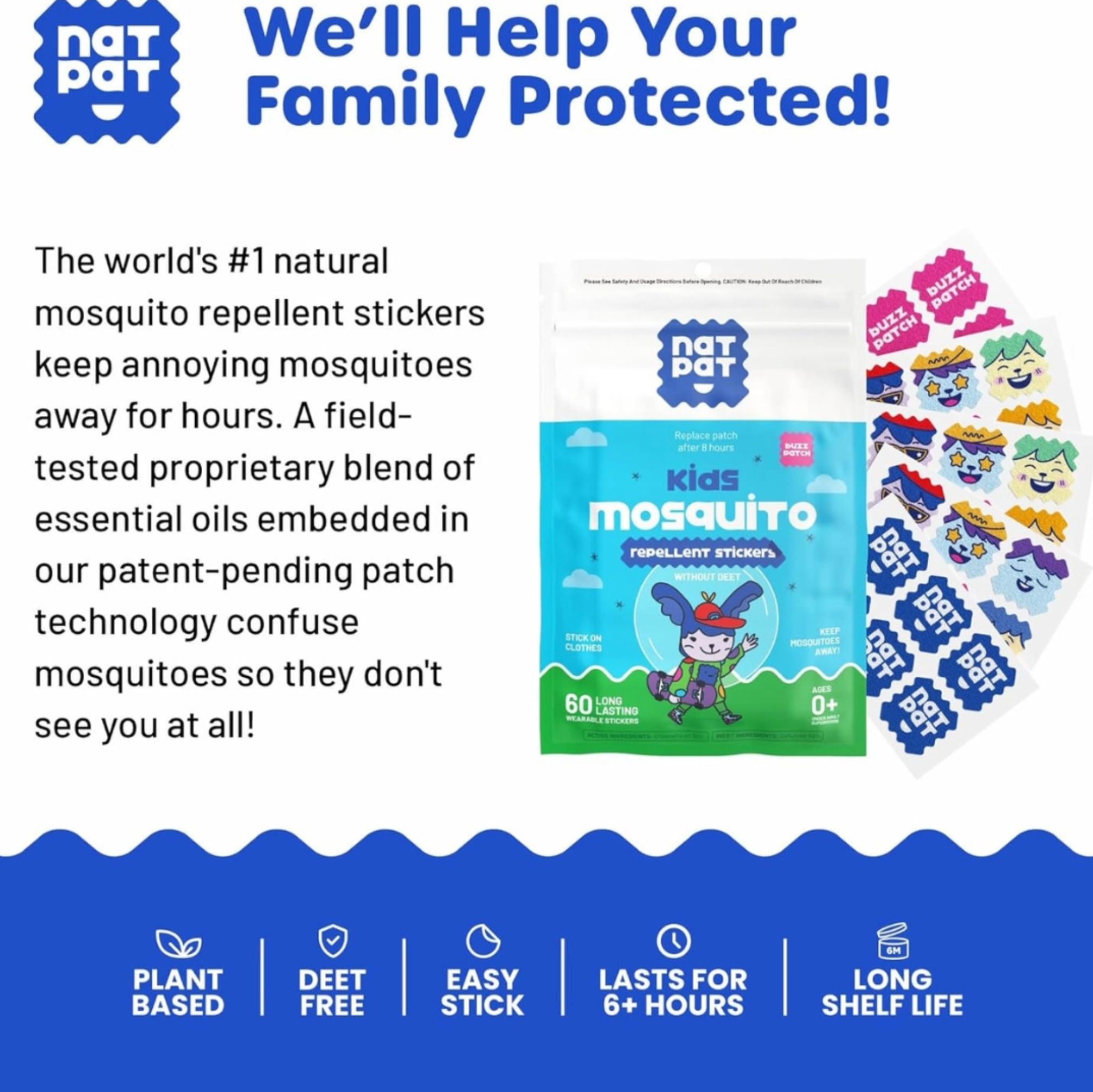 NATPAT Buzzpatch - Mosquito & Insect Repellent Stickers